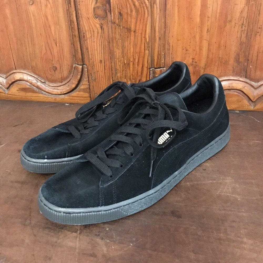 NEW PUMA SUEDE CLASSIC CASUAL ALL BLACK ORIGINAL SNEAKERS MENS SIZE 13